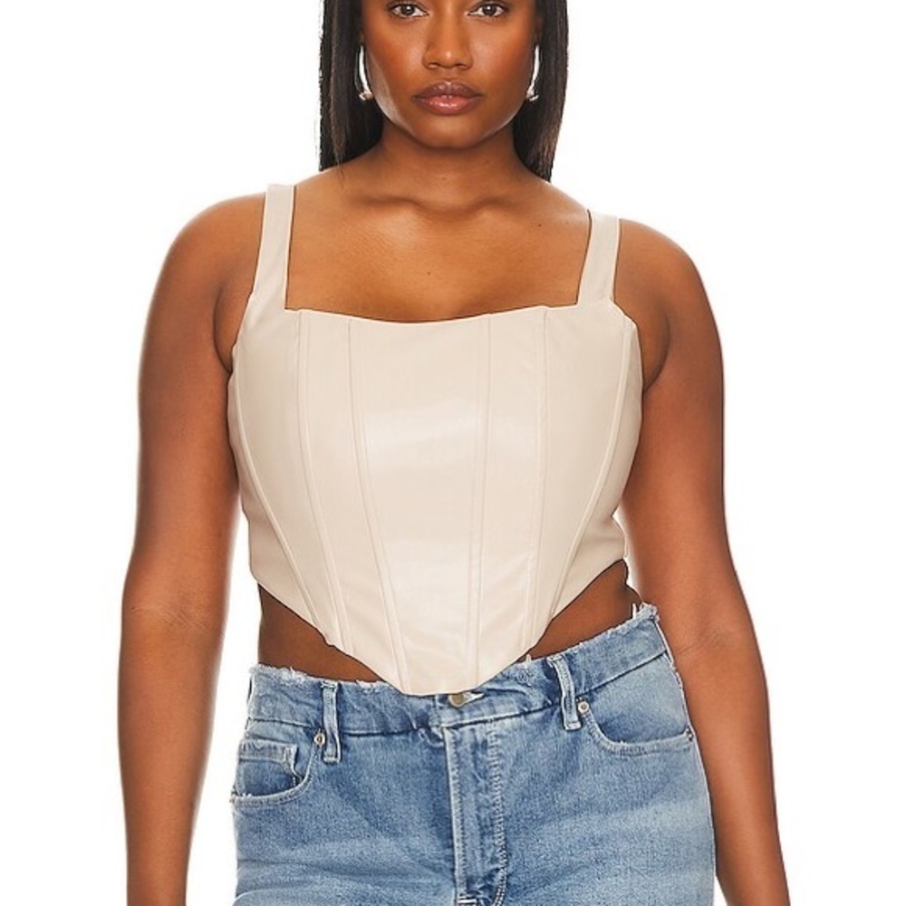 Remi x REVOLVE Ali Faux Leather Corset Cropped Tank Top Bone Size 0X NEW